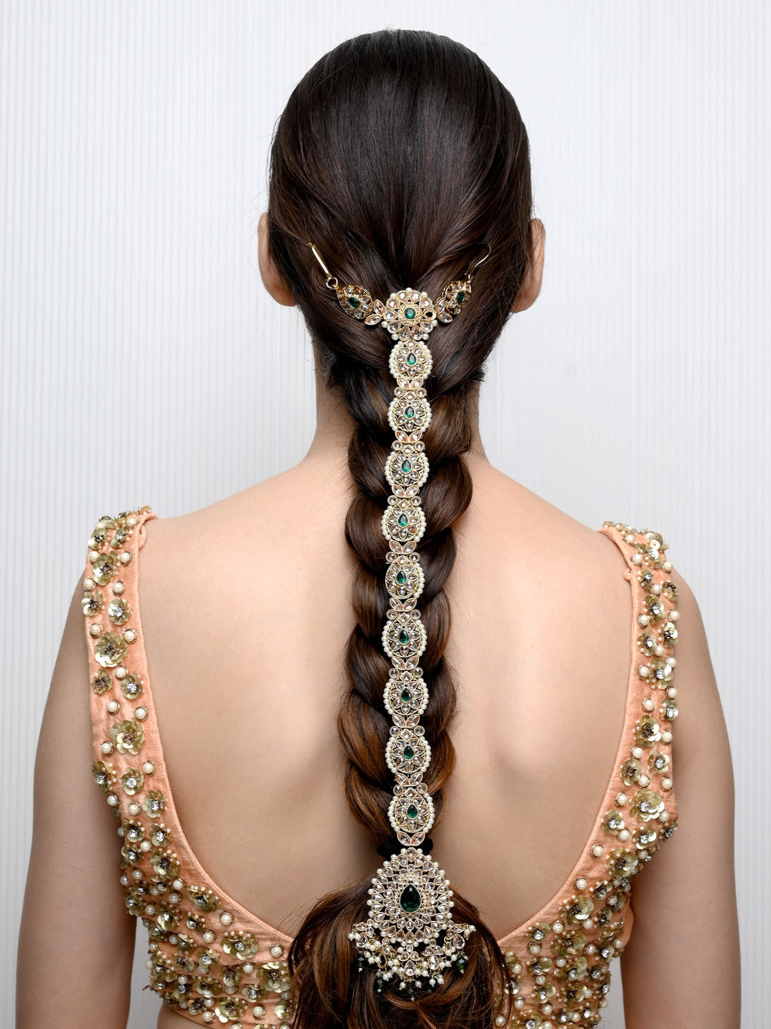 Kumari Green Braid Accessories In Polki - qivii