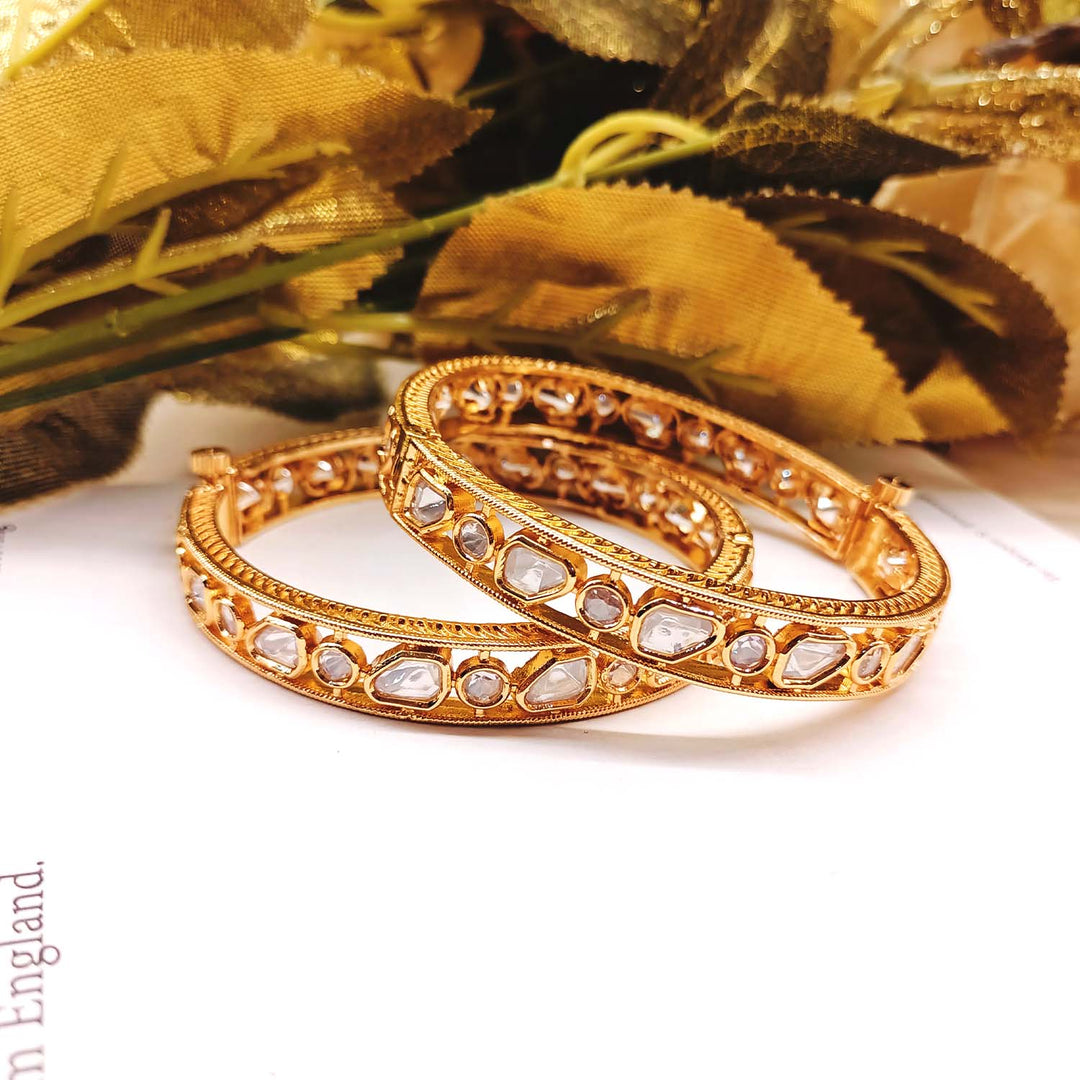 Taruna Gold Plated Diamonds Kundan Kada - Set Of 2 - qivii