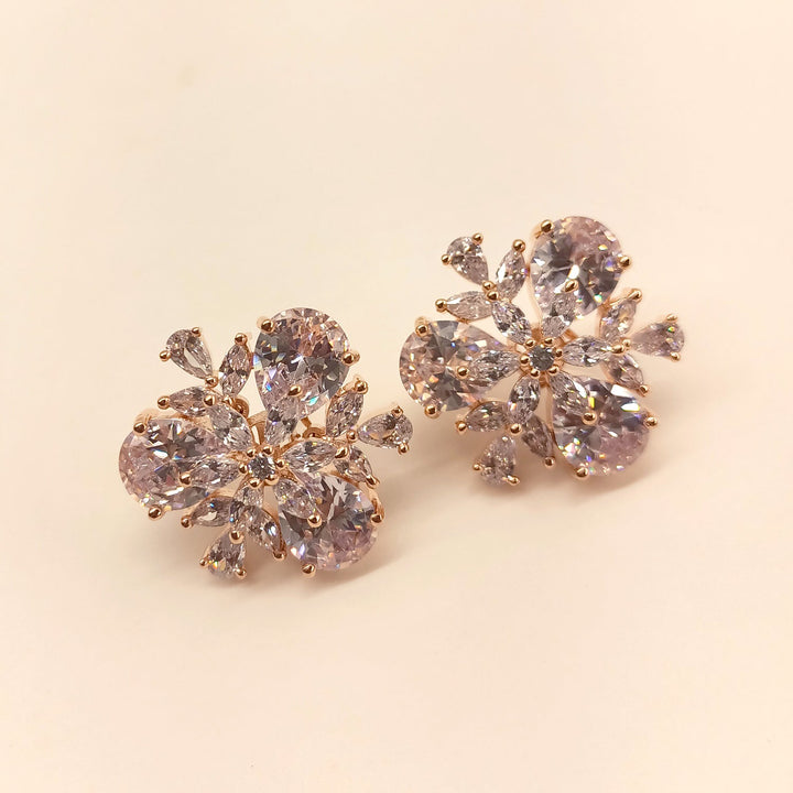  Stylish Silver Studs with Aqua Stone and Rose Gold Plating 