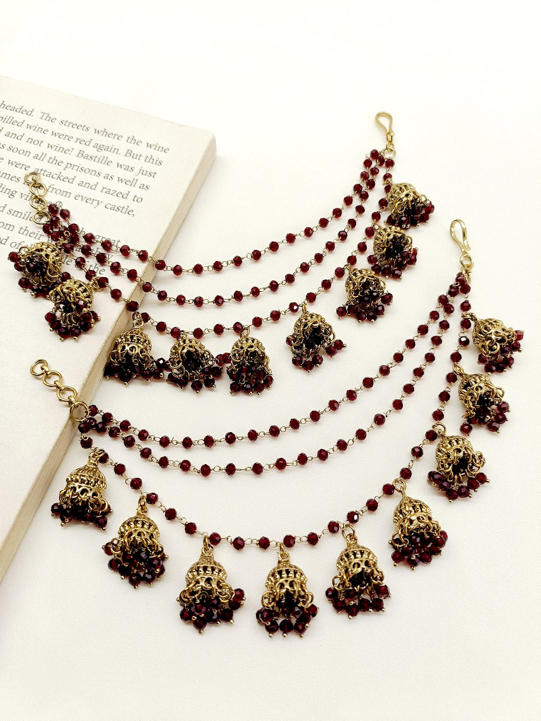 Geetika Maroon Traditional Ear Chain - qivii