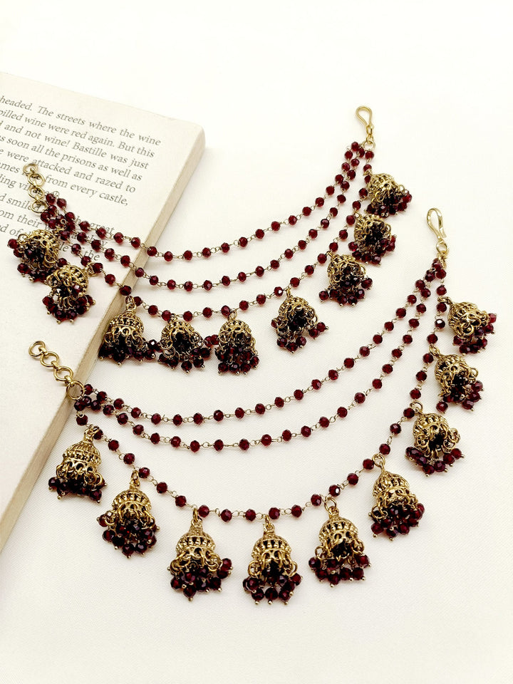 Geetika Maroon Traditional Ear Chain - qivii