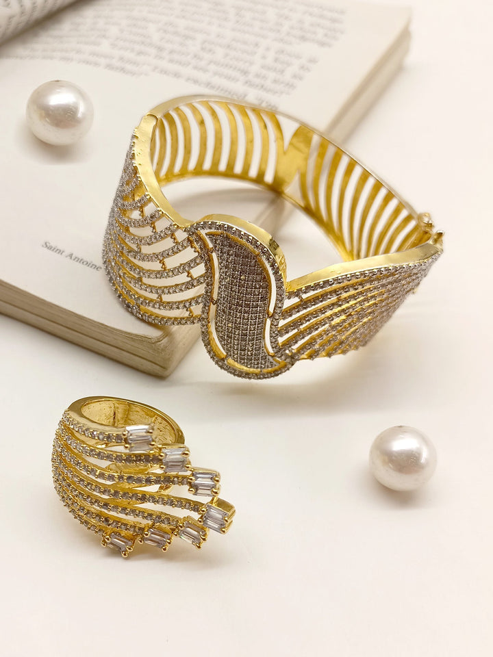 Helix American Diamond Bracelet With Finger Ring - qivii