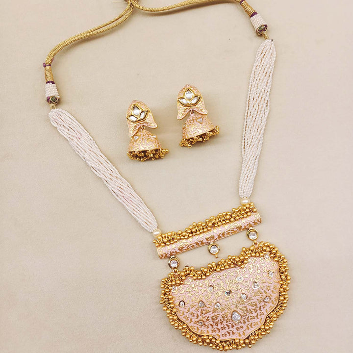  Elegant Meenakari Pendant Set with Gold Filigree Carving and Handmade Khakha Moti Strings 