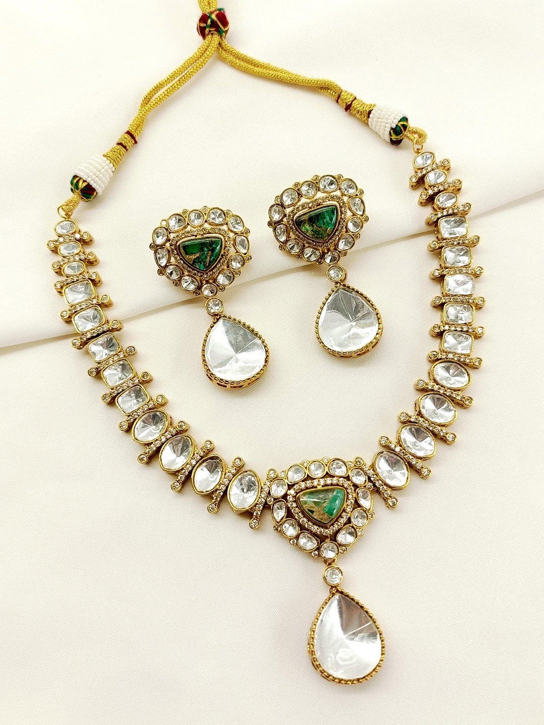 Aadhera Green Kundan Necklace Set - qivii