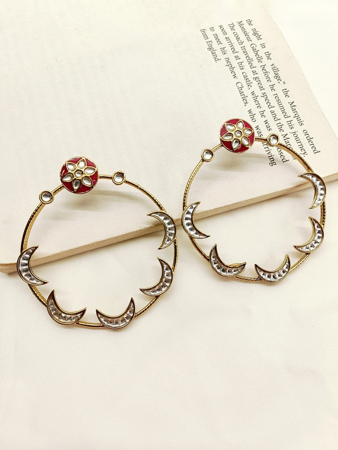 Zeba Maroon Boutique Earrings with Elegant Antique Gold Plated Brass Metal Design 