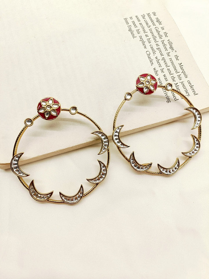 Zeba Maroon Boutique Earrings with Elegant Antique Gold Plated Brass Metal Design 