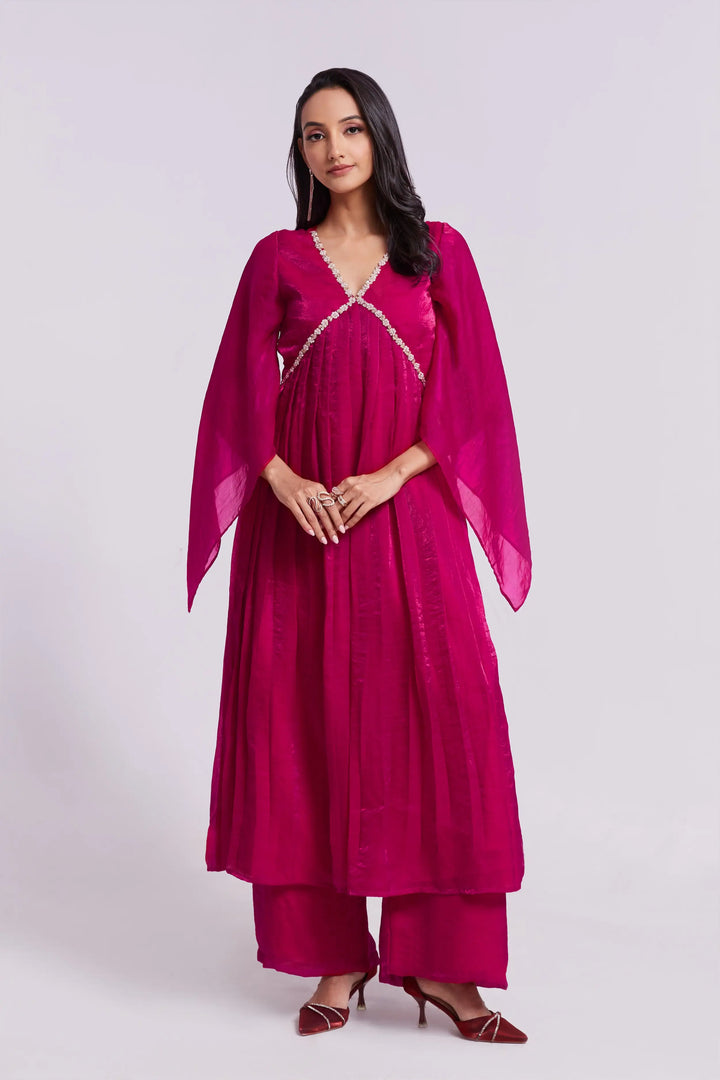 Pink Pure Organza Salwar Suit With Handwork - qivii