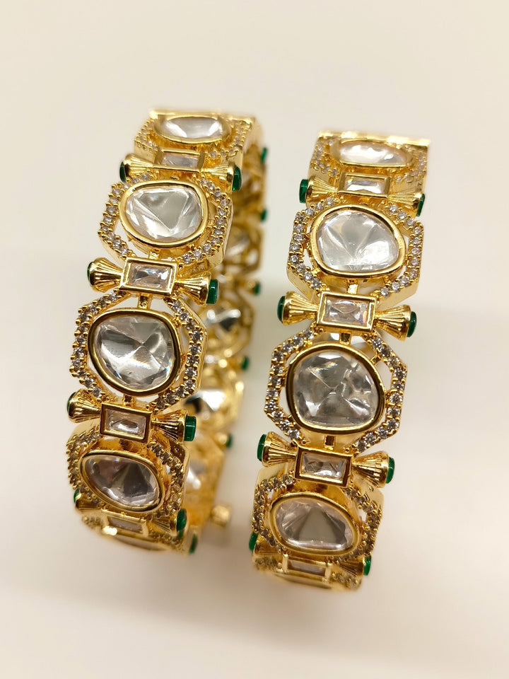 Elina Green Kundan Kada Set Of 2 - qivii