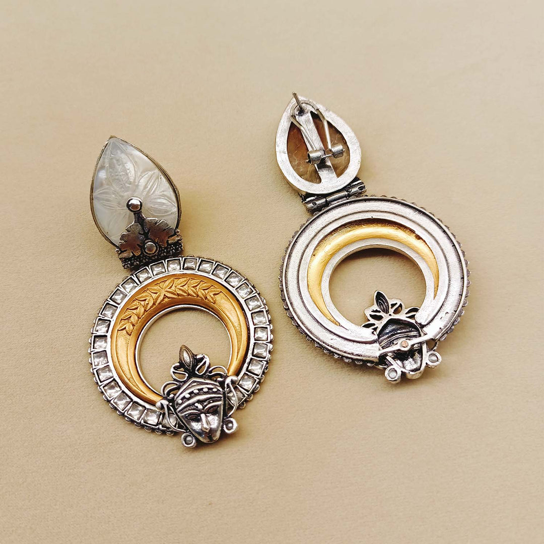  Exquisite Silver and Gold Textured Earrings with Stone Embellishments 