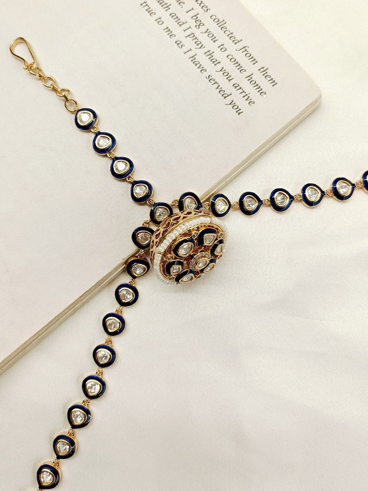 Itika Navy Blue Kundan Mathapatti - qivii