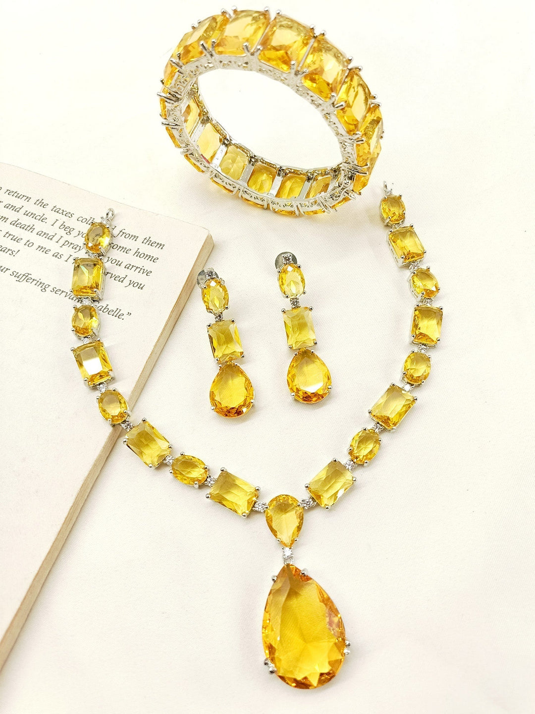 Sudhikha Yellow Swarovski Stone Combo Set - qivii