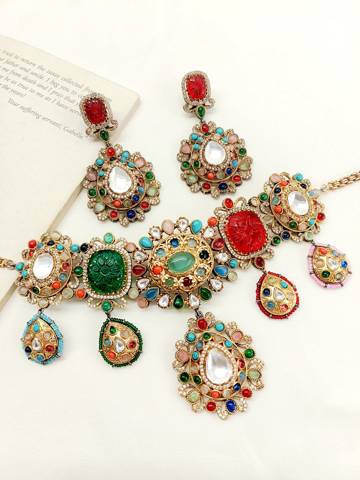 Sapna Navaratna Victorian Choker Set - qivii