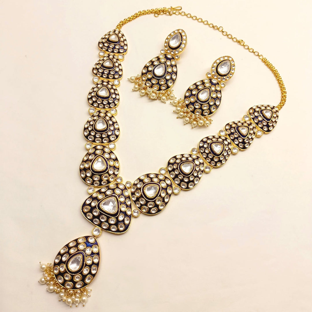  Beautiful Blue Meenakari Necklace with Kundan and Pearl Details 