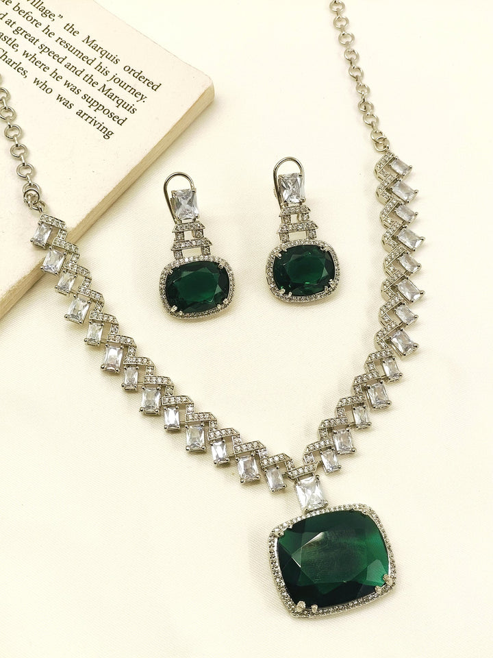 Smeila Green American Diamond Necklace Set - qivii