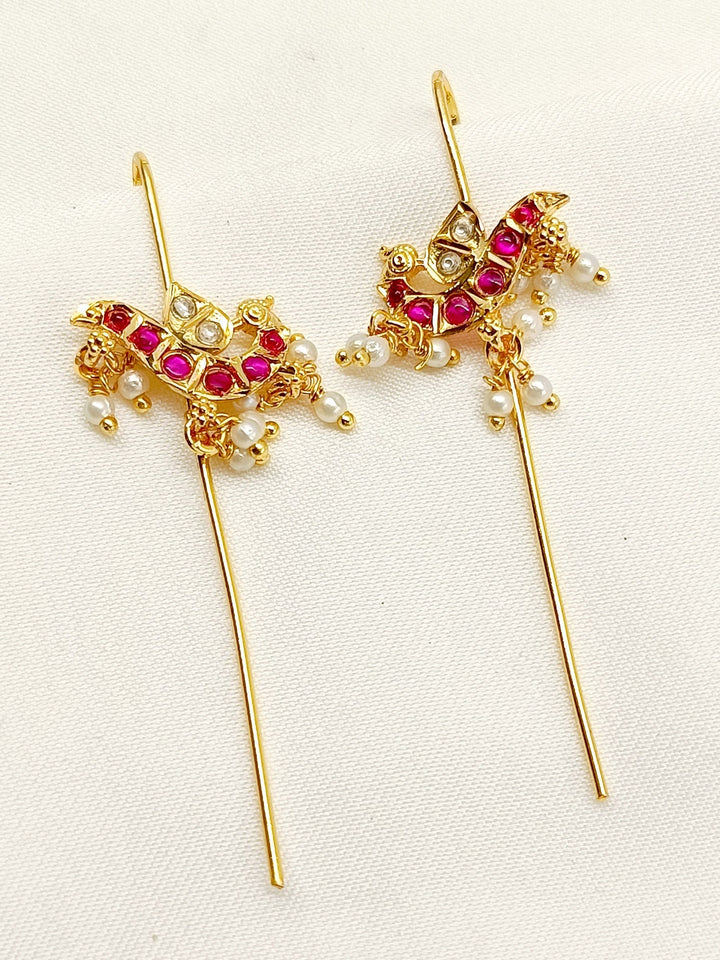 Gold-plated Kundan ear cuff with intricate Majenta design, sold as a pair