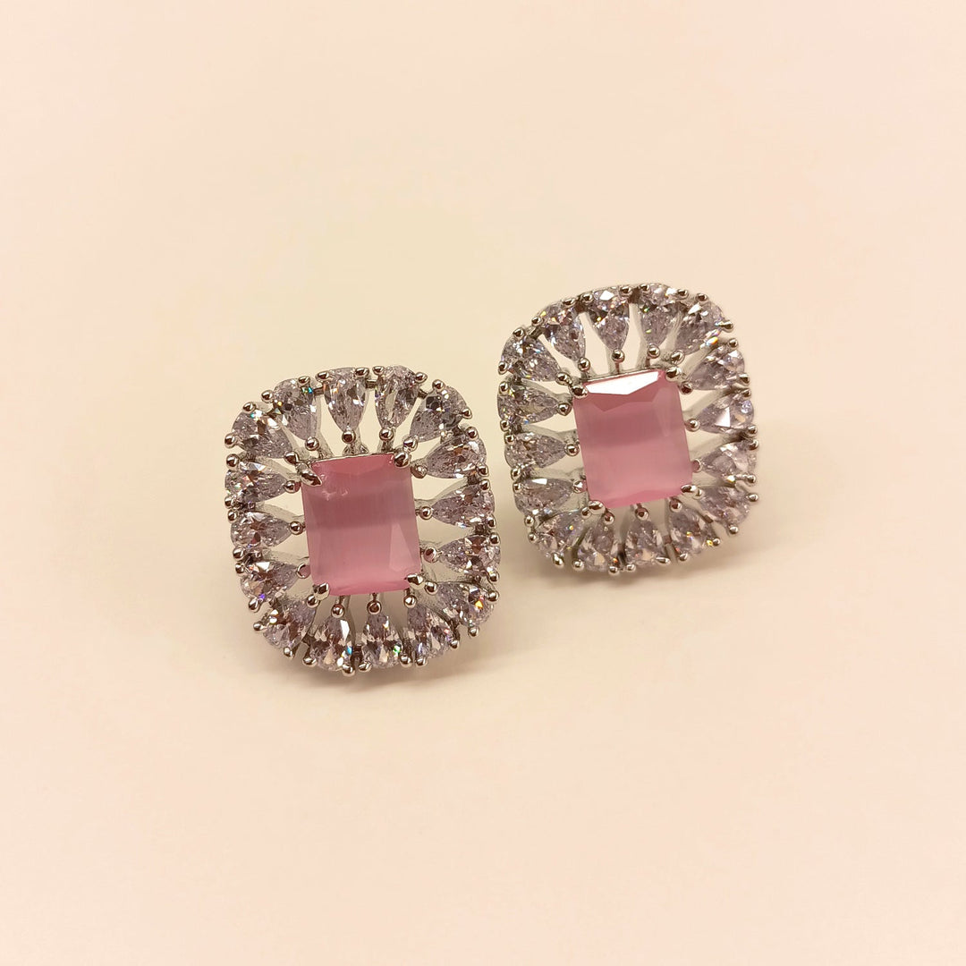  Silver plated brass metal tops with trendy American diamond studs and semi precious baby pink stone 
