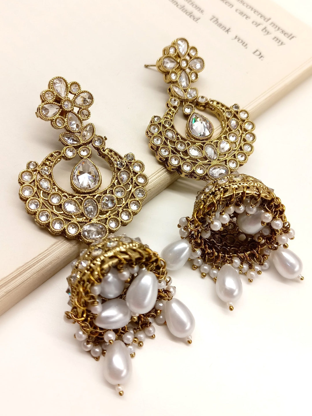 Edeline White Polki Jhumki - qivii