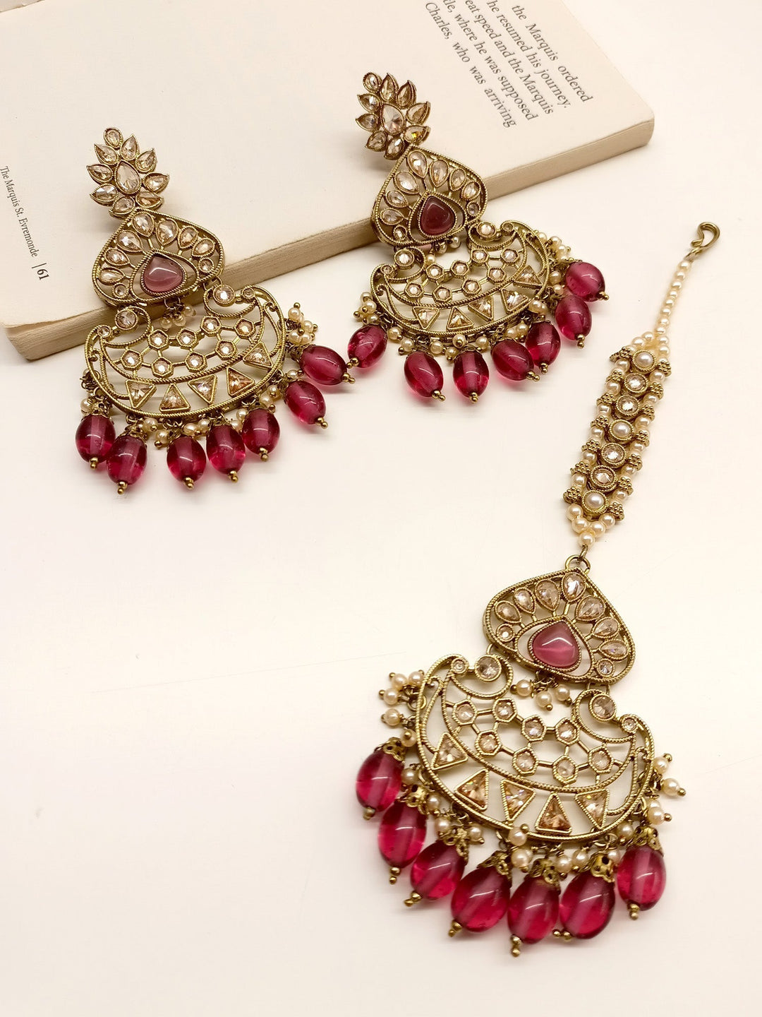 Arachnid Wine Polki Earrings With Teeka - qivii