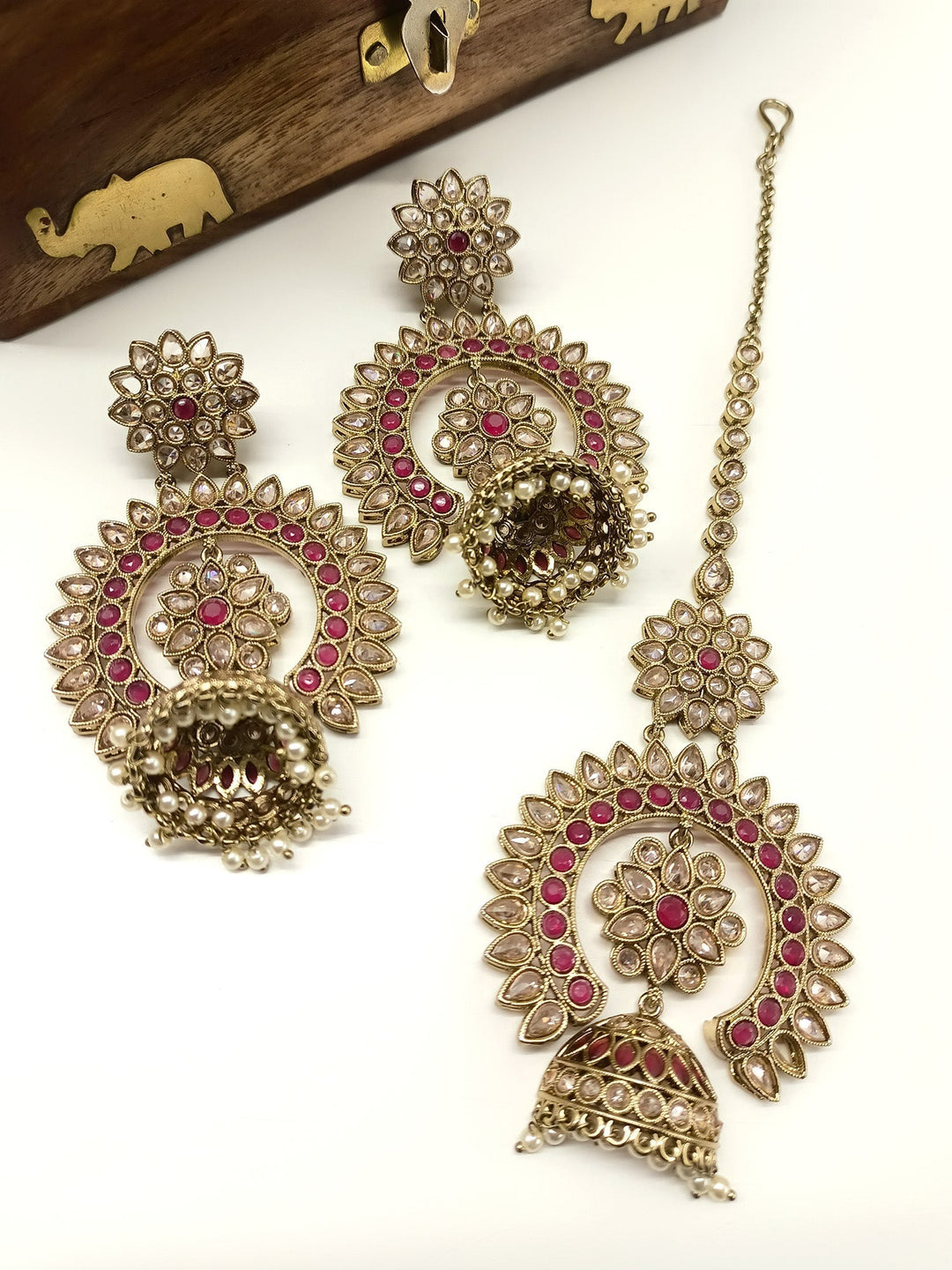 Oshin Ruby Polki Jhumki With Teeka - qivii