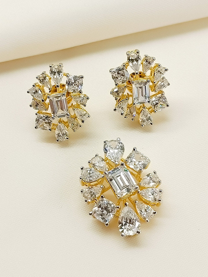 Renuka 92.5 Silver Swarovski Stone Pendant Set - qivii