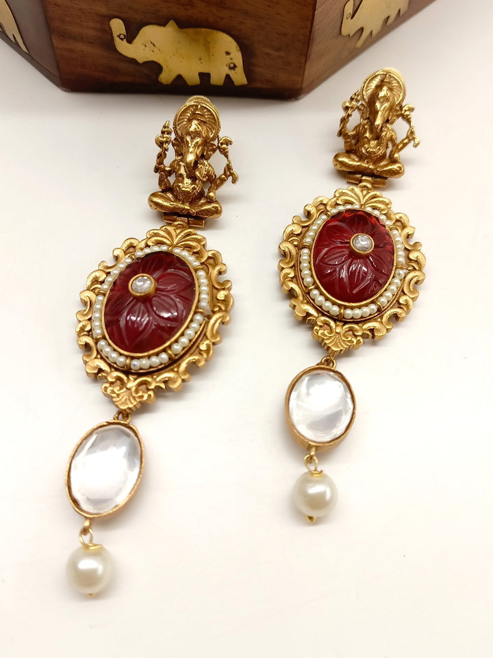Elegant and intricate Eve Maroon Ganesh Ji Boutique Earrings with beautiful detailing