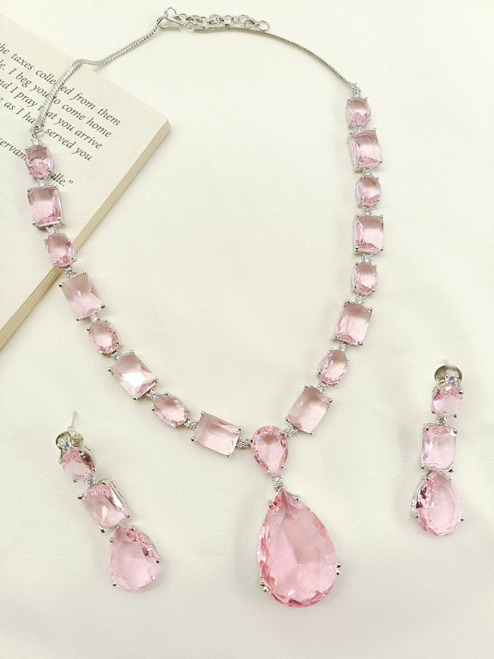 Adelina Pink Swarovski Stone Necklace Set - qivii