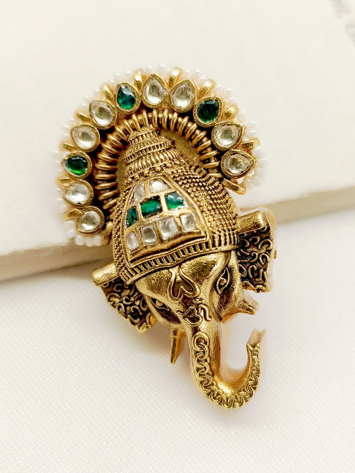 Mathani Green Ganesh Ji Brooch - qivii