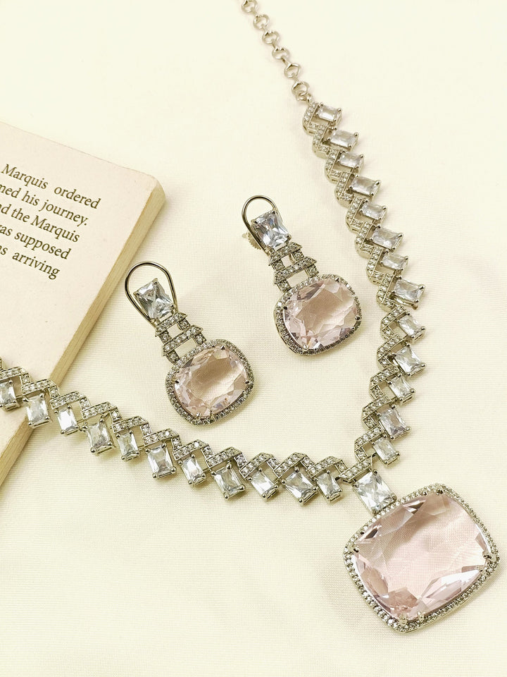 Yahsti Baby Pink American Diamond Necklace Set - qivii