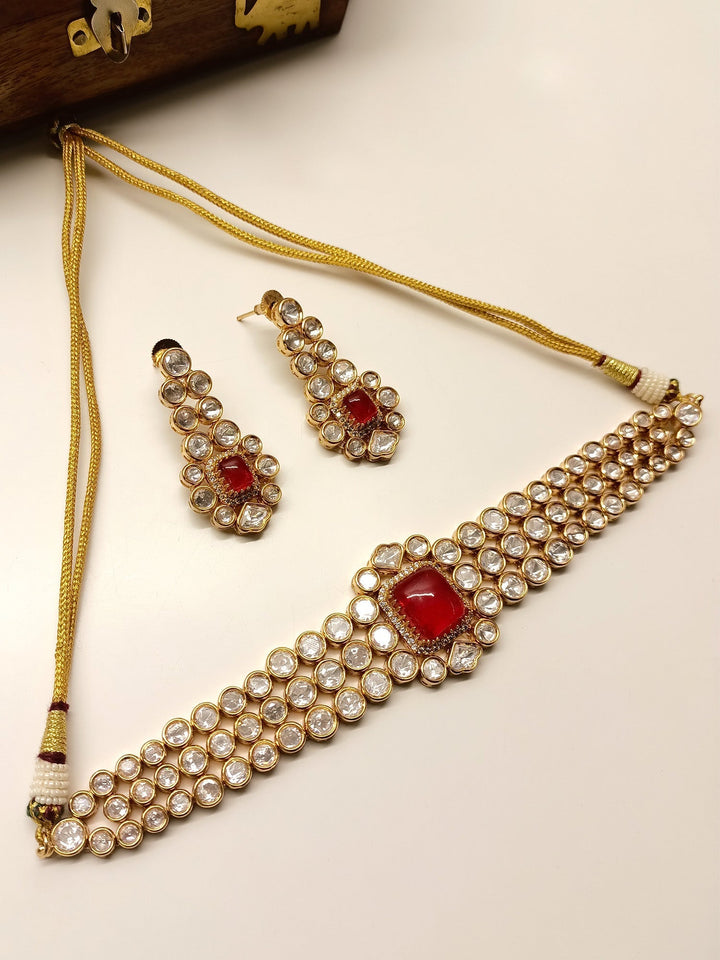  Beautiful Kundan choker and earrings set with gold plating 