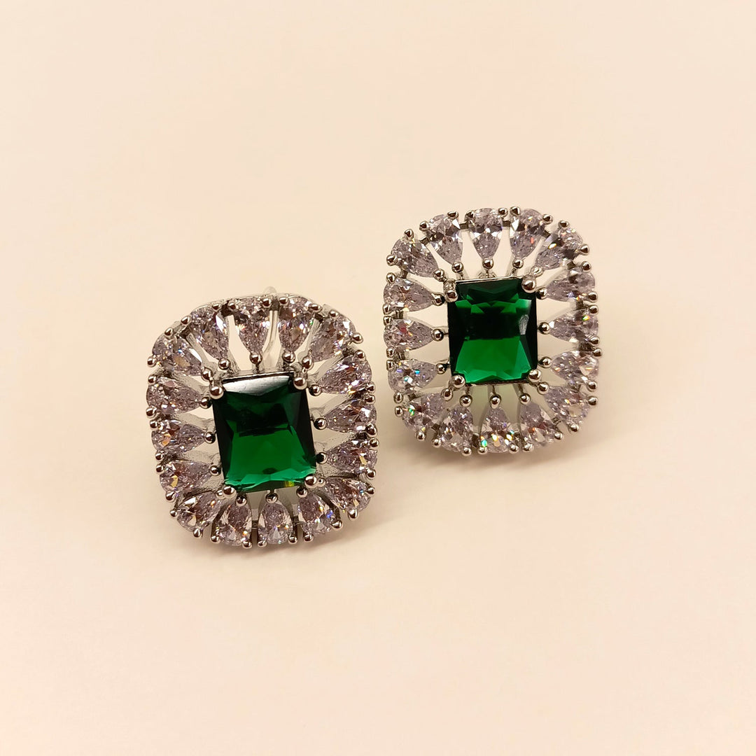 Trendy Silver Plated Tops with Green Emerald Stone for Women
