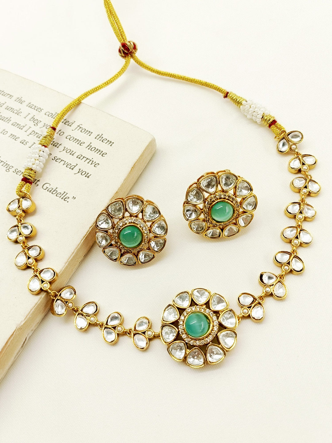 Etasha Mint Green Kundan Choker Set - qivii