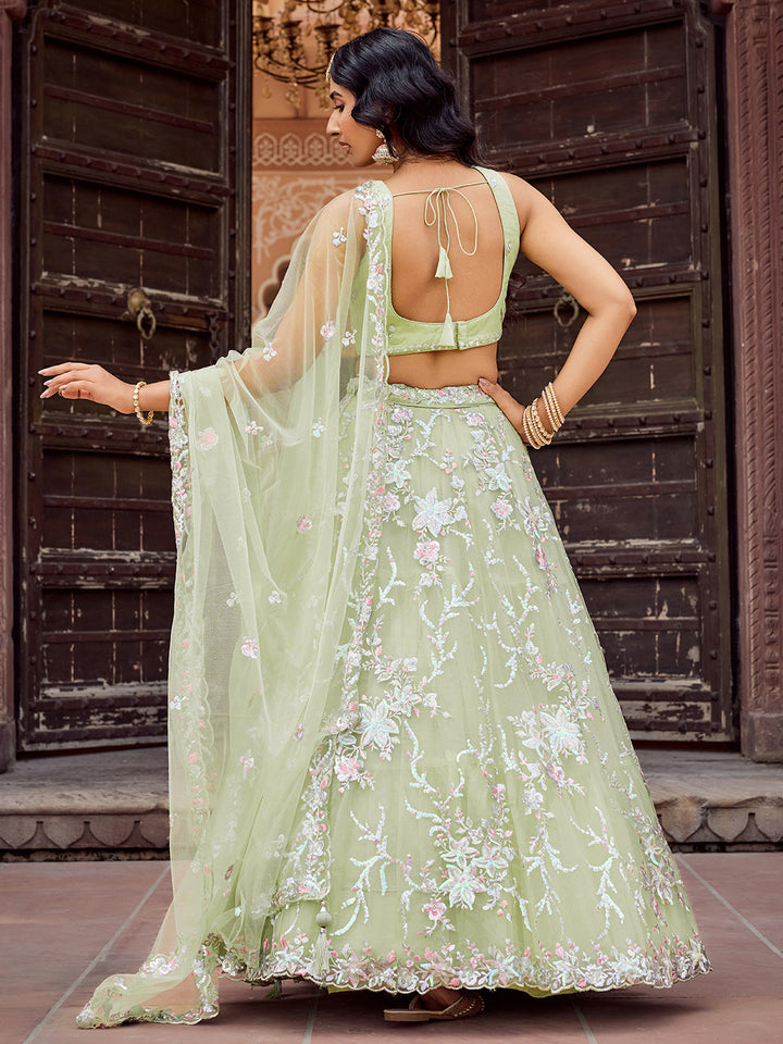 LIMEGREEN - Net Fabric Sequins embroidery Semi-Stitched Lehenga & Unstitched Blouse With Dupatta