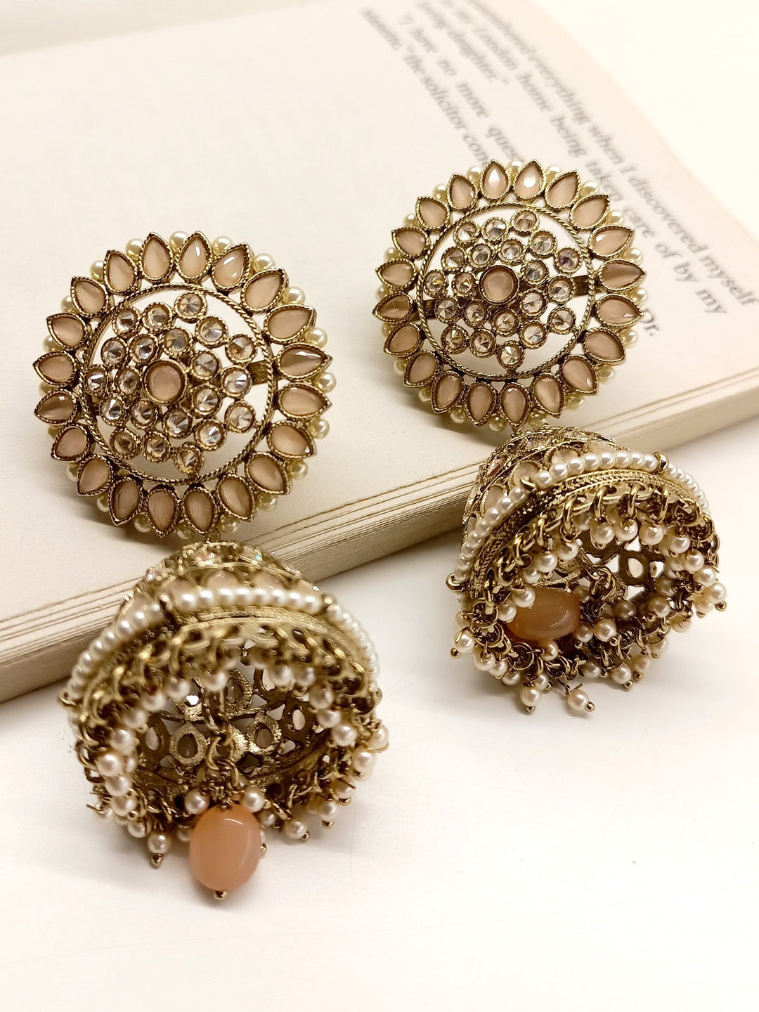 Stephanie Peach Polki Jhumki - qivii