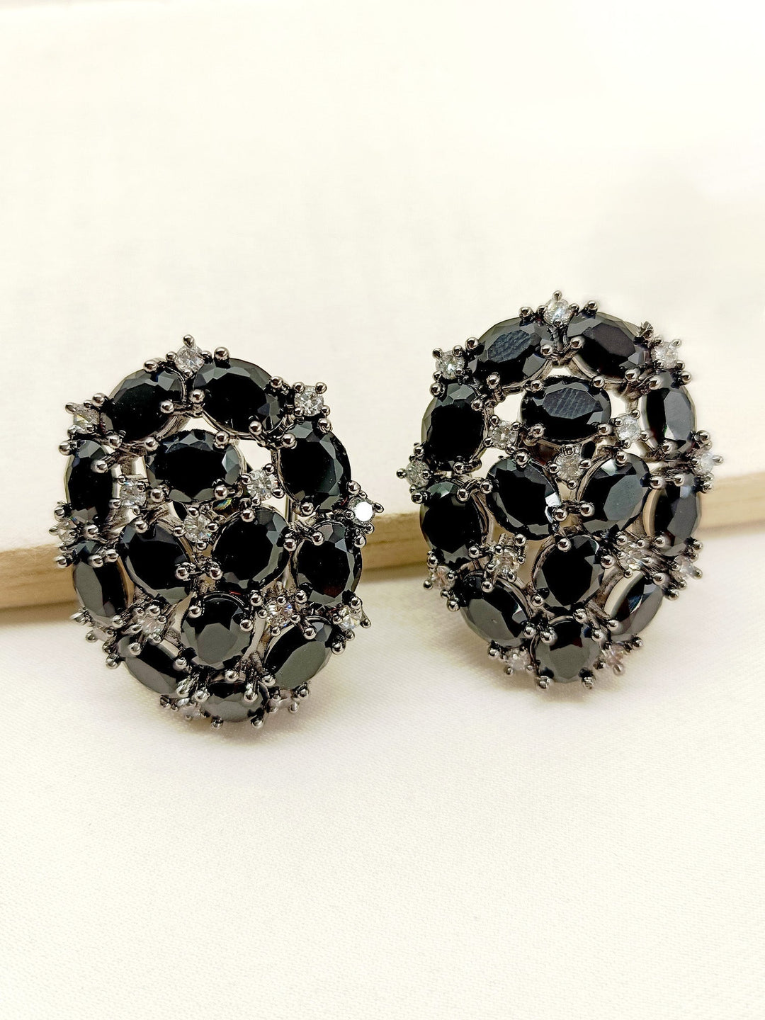 Raaidha Black Victorian Tops crafted from rhodium plated brass metal with stunning American diamond stones, exuding elegance and sophistication