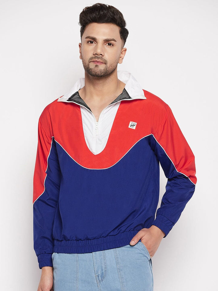 Blue Colour Blocked Windbreaker Jacket