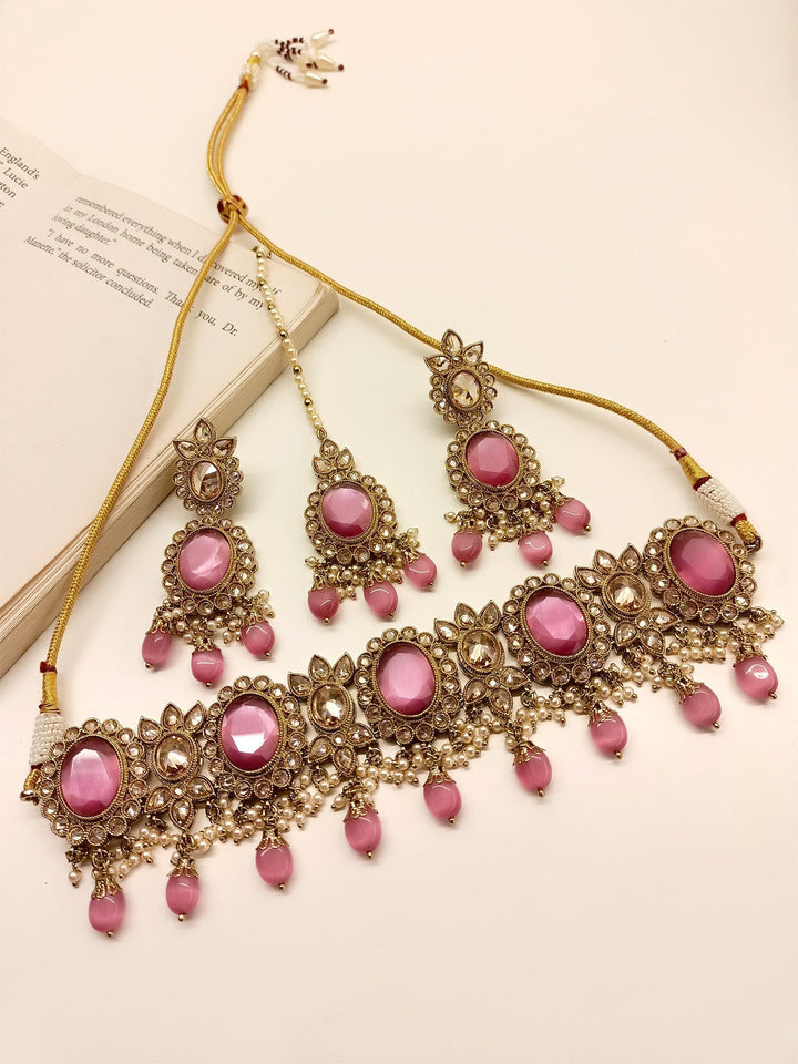 Zeenat Pink Polki Choker Set, Timeless Yet On-trend Accessory