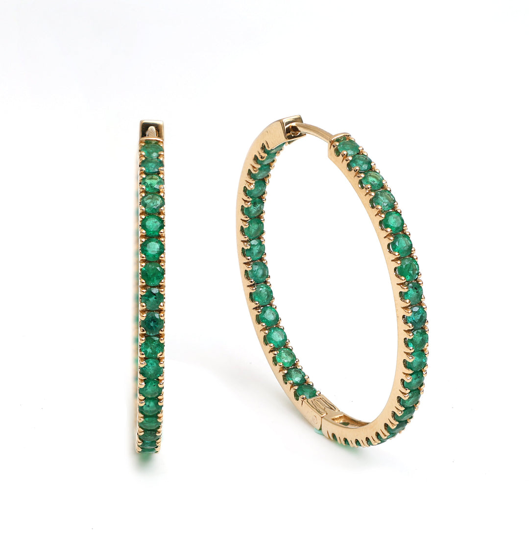 Emerald Round Big Hoops Thin Earrings - qivii