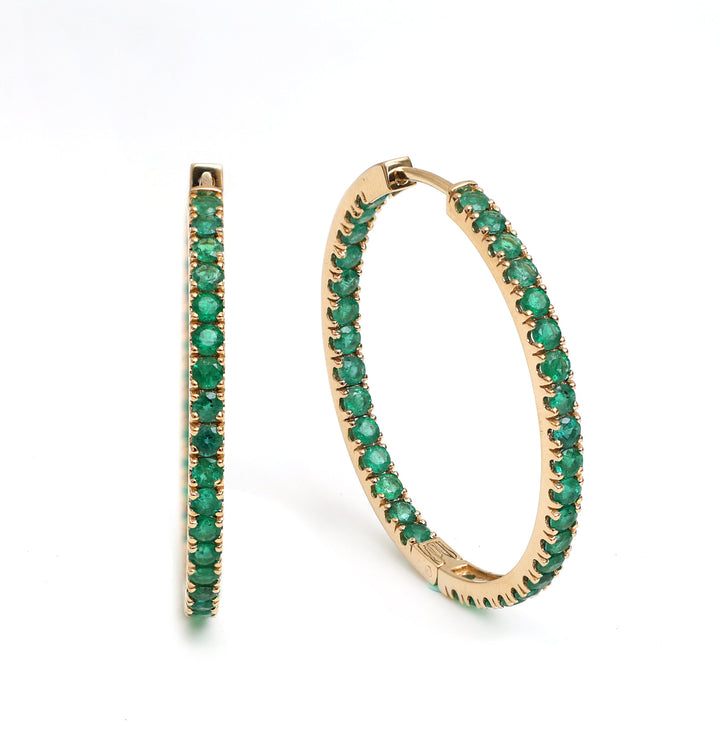 Emerald Round Big Hoops Thin Earrings - qivii