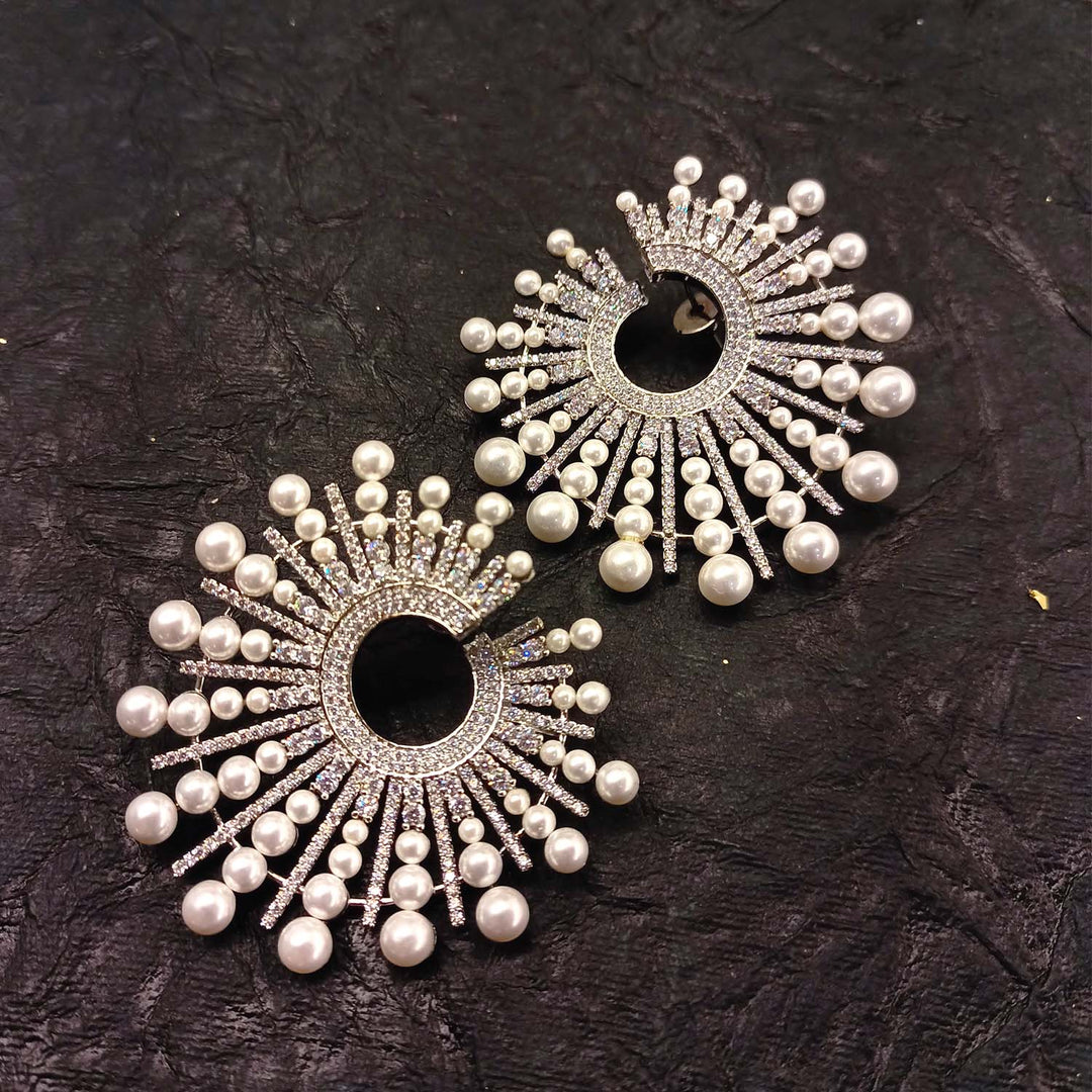 Parineeti American Diamond Silver Plated Pearl Tops - qivii