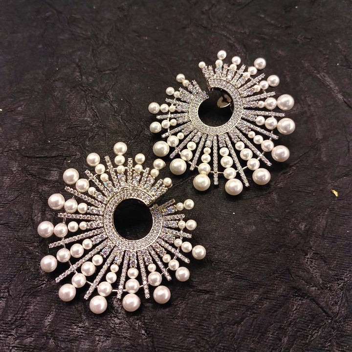 Parineeti American Diamond Silver Plated Pearl Tops - qivii