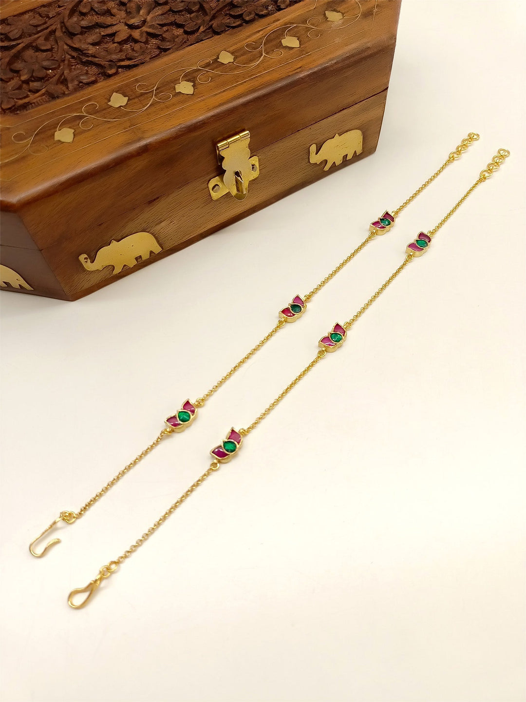 Waliya M & G Lotus Flower Kundan Anklet - qivii
