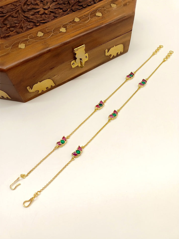 Waliya M & G Lotus Flower Kundan Anklet - qivii
