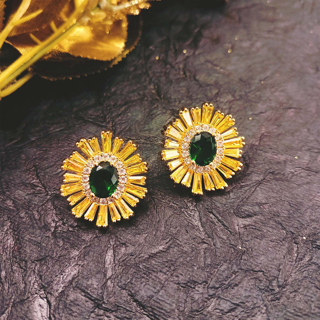 Pakhi Green Emerald American Diamond Gold Plated Tops, elegant and luxurious earrings