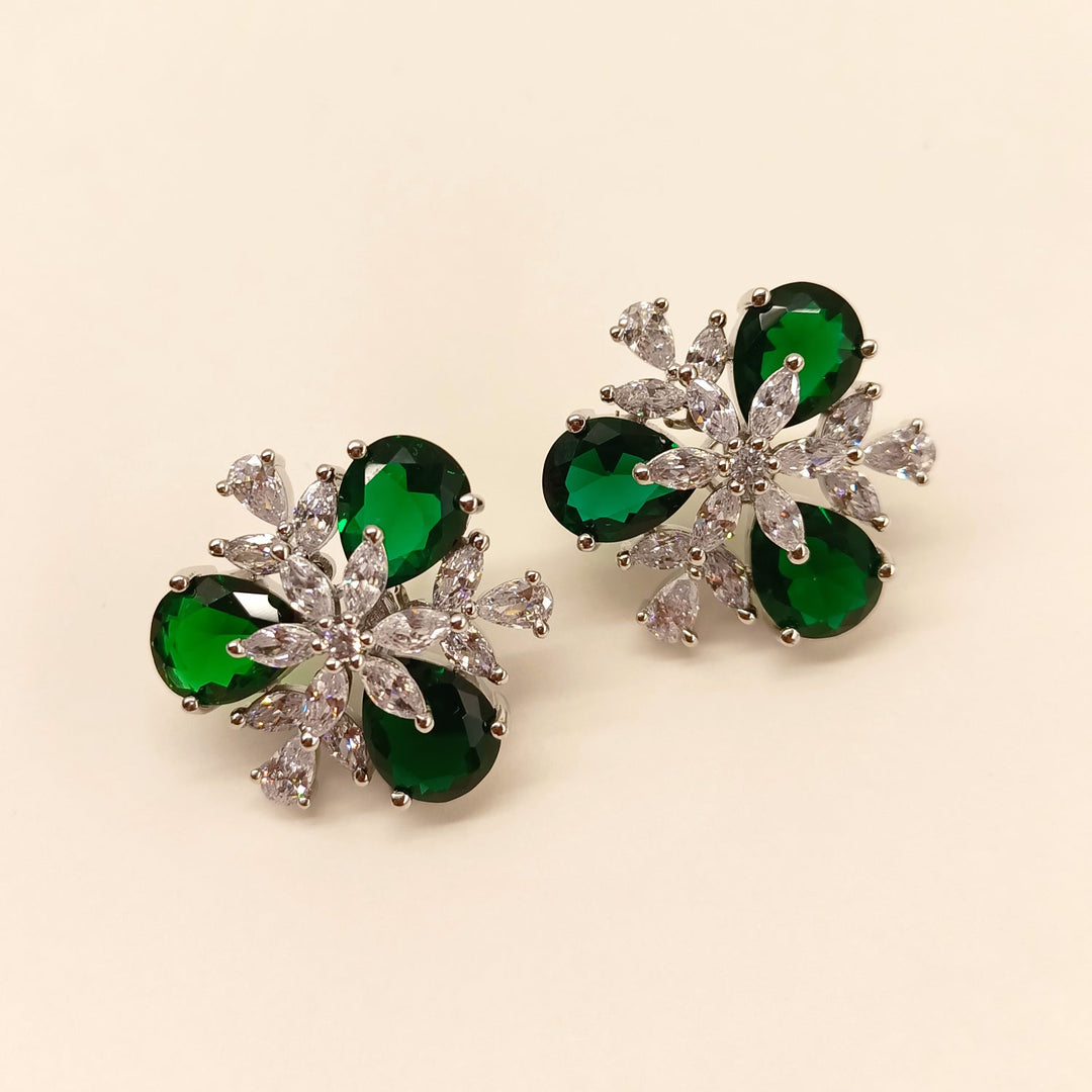 Fashionable American diamond tops with aqua green emerald and silver plating