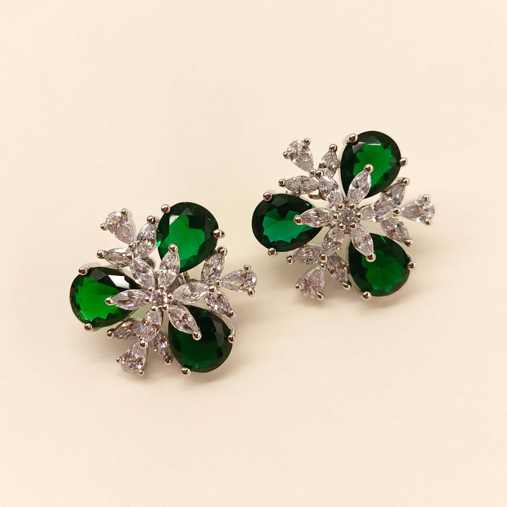 Fashionable American diamond tops with aqua green emerald and silver plating