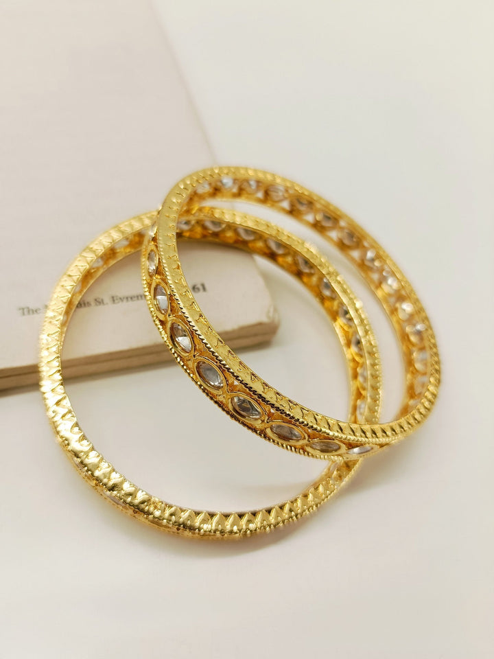Vrini White Kundan Bangle Pair - qivii