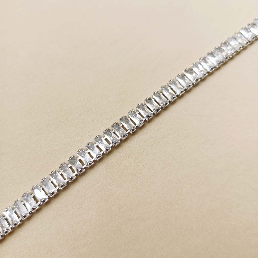 Taruni American Diamonds Silver Plated Flexible Bracelet - qivii