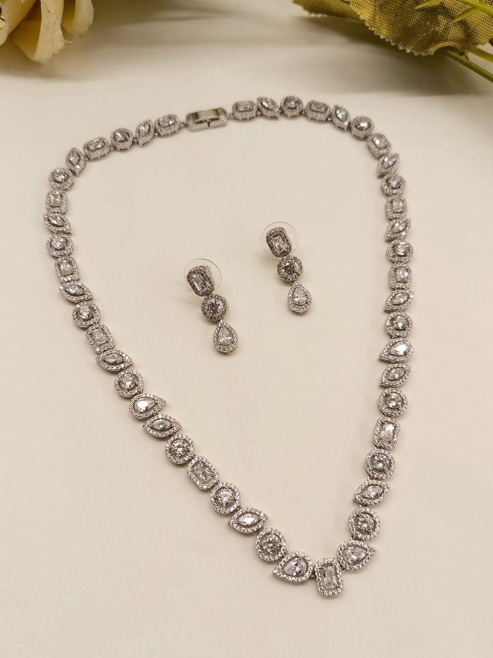 Neya Silver Plated With American Diamond Necklace Set for Women - Elegant and Sparkling Jewelry Piece for Special Occasions