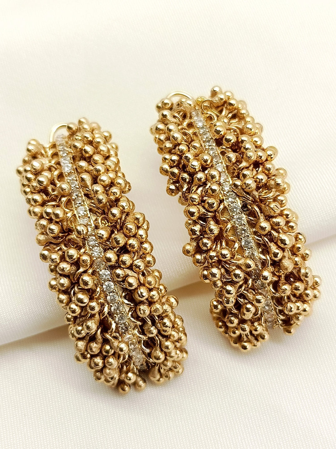 Mita White Antique Earrings crafted with traditional back clip-on, made with antique gold plated brass metal, adding timeless elegance to any outfit