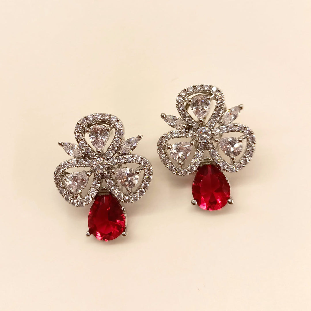  Trendy American Diamond Tops with Semi Precious Rose Pink Stone and Silver Plated Brass Metal